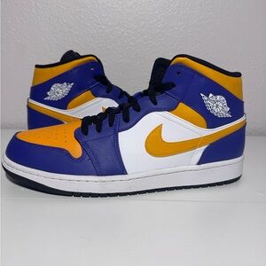 Air Jordan 1 Mid Purple, Gold & White Sneakers